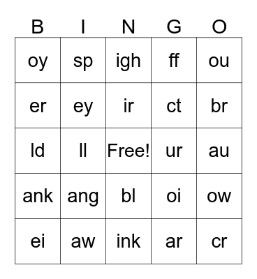 Phonics Bingo Card