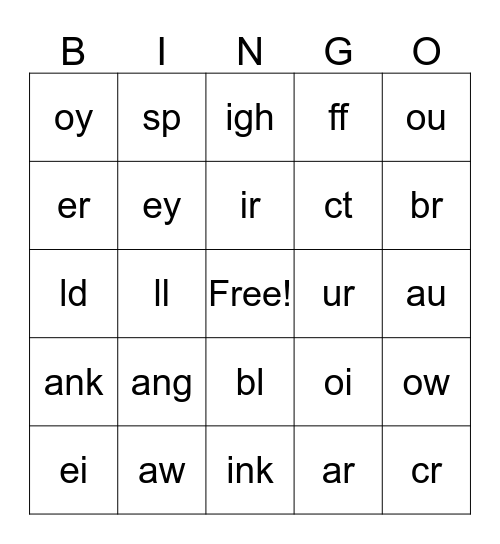 Phonics Bingo Card