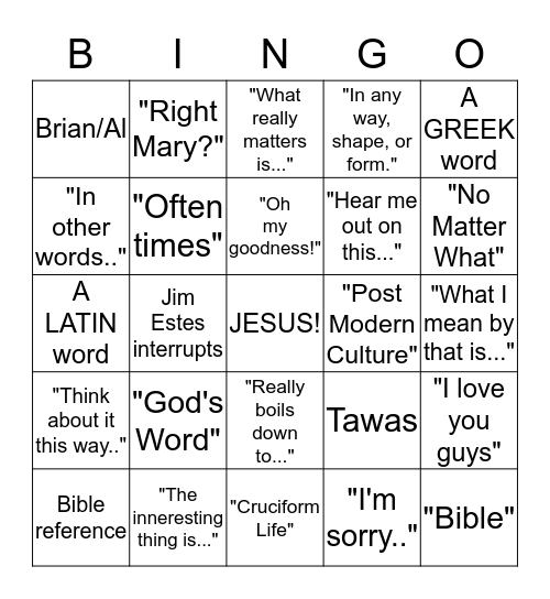Pastor Tim's "BUZZ WORDS" Bingo! Bingo Card