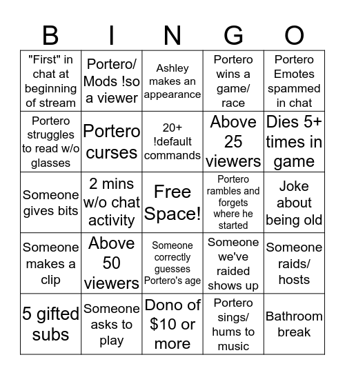 Portero's Birthday Stream BINGO! Bingo Card