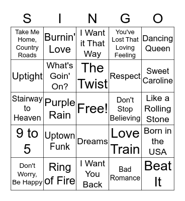SINGO Bingo Card