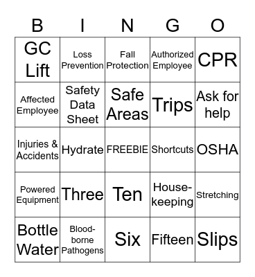 SAFETY FIRST Bingo Card