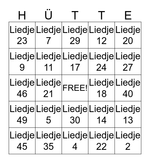 Hütte Bingo Card