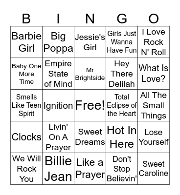 Music Bingo Card