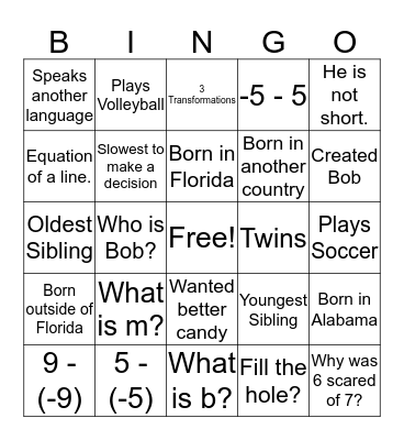 Math Bingo Card