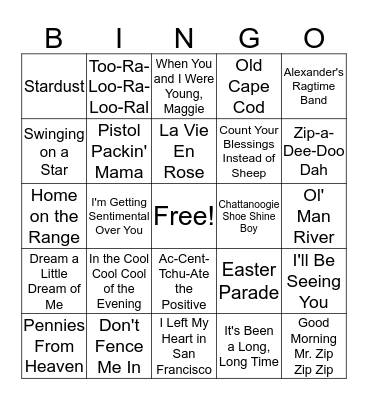 Bing Crosby Bingo Card