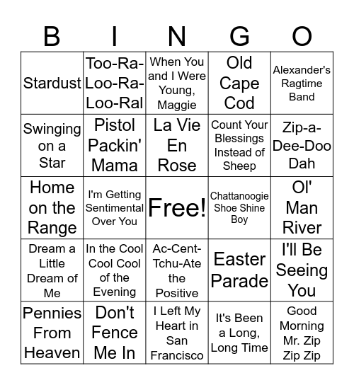Bing Crosby Bingo Card