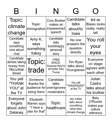 Democratic Debate Night 1 Bingo Card
