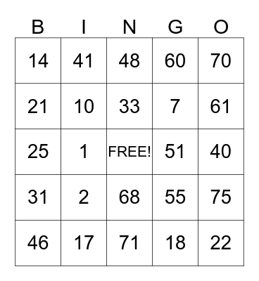 CEDER RIDGE BINGO Card