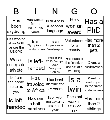 USOPC Leadership Bingo! Bingo Card