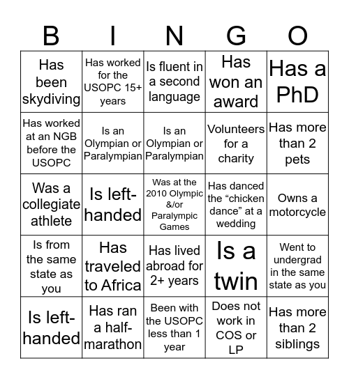 USOPC Leadership Bingo! Bingo Card