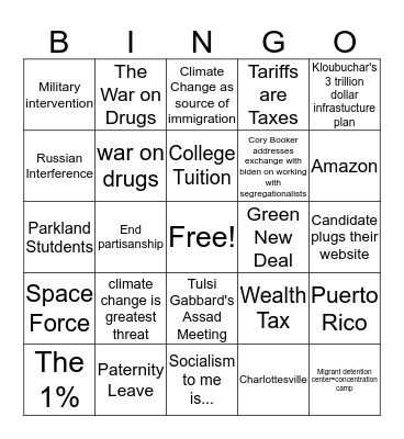 Democratic Debate Night One Bingo Card
