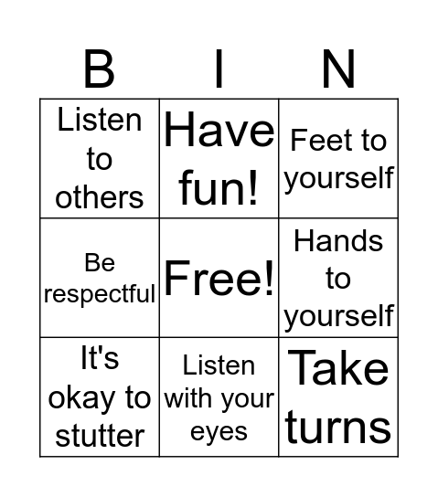 Speech Rules Bingo Card