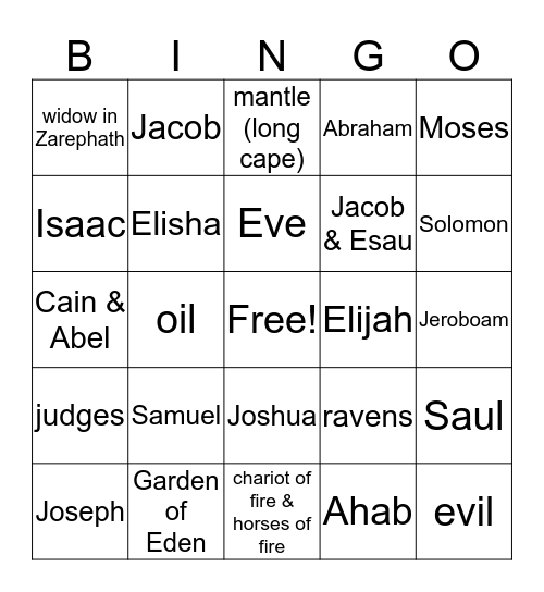 Bible Bingo (Genesis - II Kings 4) Bingo Card