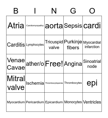 Cardiovascular System Bingo Card