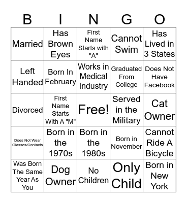 Simms Family Reunion  Bingo Card