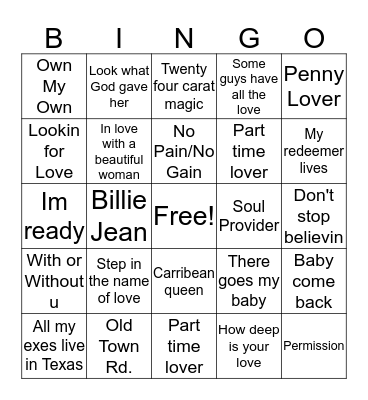 Musical Bingo Card
