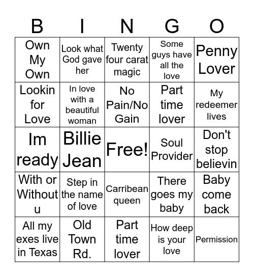 Musical Bingo Card
