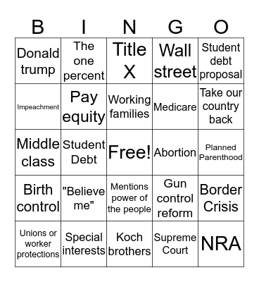 Presidential Debate Bingo Card