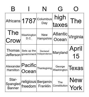 Week Five Bingo Card