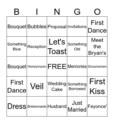 Adrienne's Bridal Shower Bingo Card