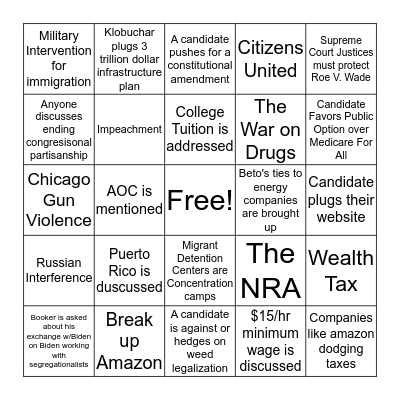 Democratic Debate Night One Bingo Card