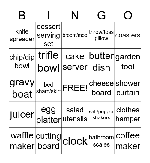 BRIDE Bingo Card