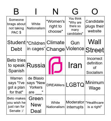 1st Democratic Debate Watch Bingo Card