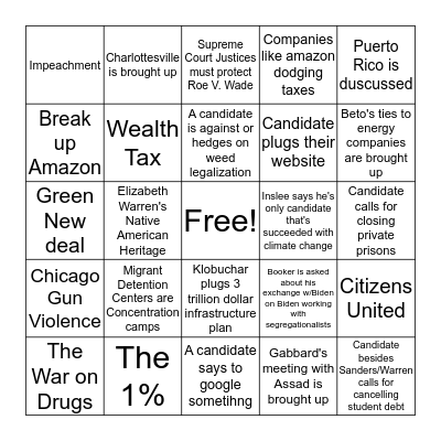Democratic Debate Night One Bingo Card