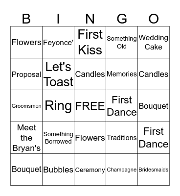 Adrienne's Bridal Shower Bingo Card