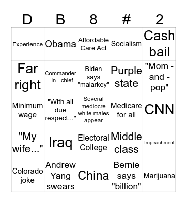 Democratic Debate 2: Out For Blood Bingo Card