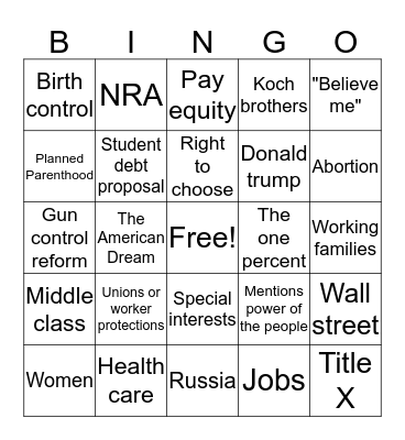 Presidential Debate Bingo Card