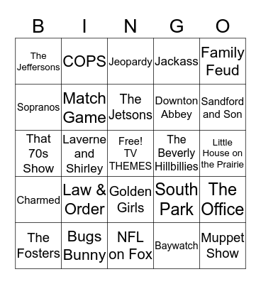 TV theme song Bingo 2 Bingo Card