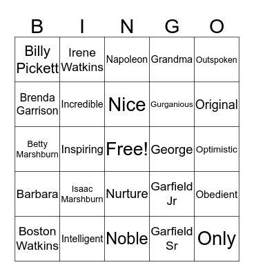 Marshburn Family Reunion  Bingo Card