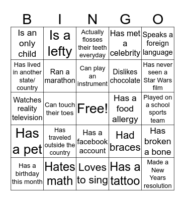 Ice Breaker Bingo Card