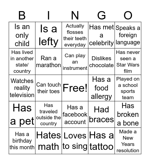 Ice Breaker Bingo Card