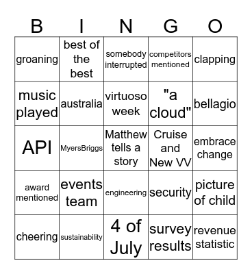 June all hands meeting Bingo Card
