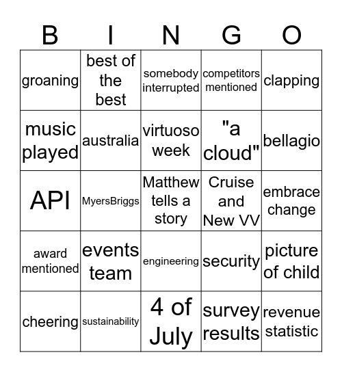 June all hands meeting Bingo Card