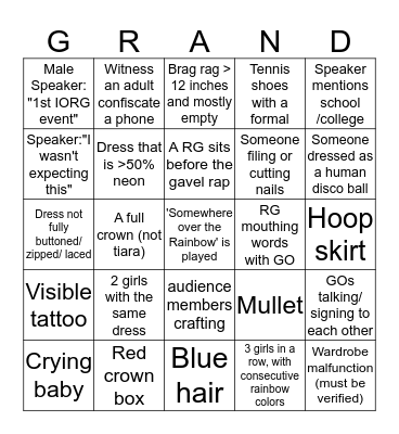 Grand Bingo (only valid during _______ session) Bingo Card