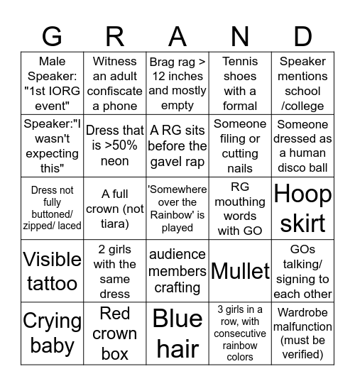 Grand Bingo (only valid during _______ session) Bingo Card