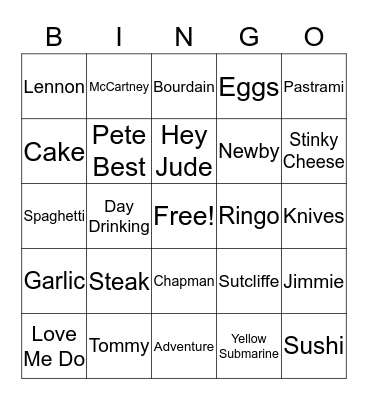Bourdain & Beatles Bingo Card