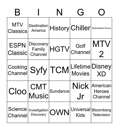 Digital Cable Bingo Card