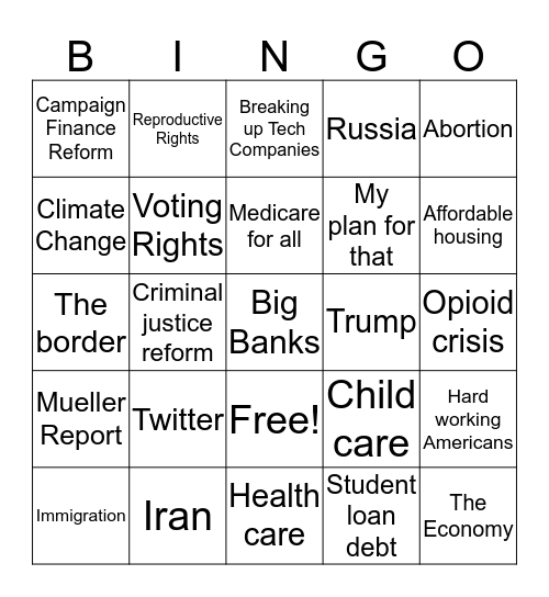 Debate Watch Bingo Card