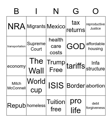 Demo debates Bingo Card
