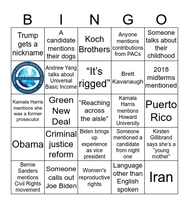 WNDC 2020 Democratic Debate Bingo Card