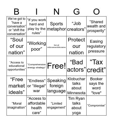 Democratic Debates: Night 1 Bingo Card
