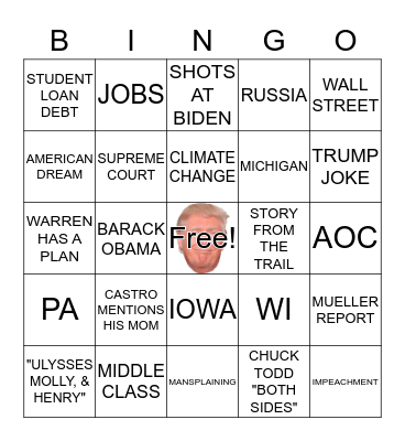 DEMOCRATIC DEBATE BINGO Card