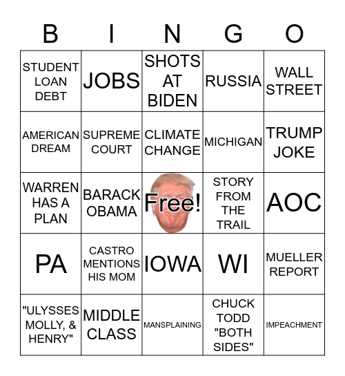 DEMOCRATIC DEBATE BINGO Card