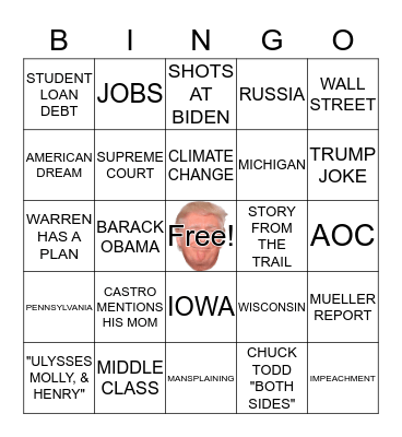 DEMOCRATIC DEBATE BINGO Card