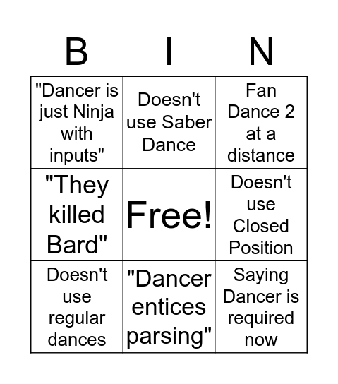 Early Access Dancers Bingo Card